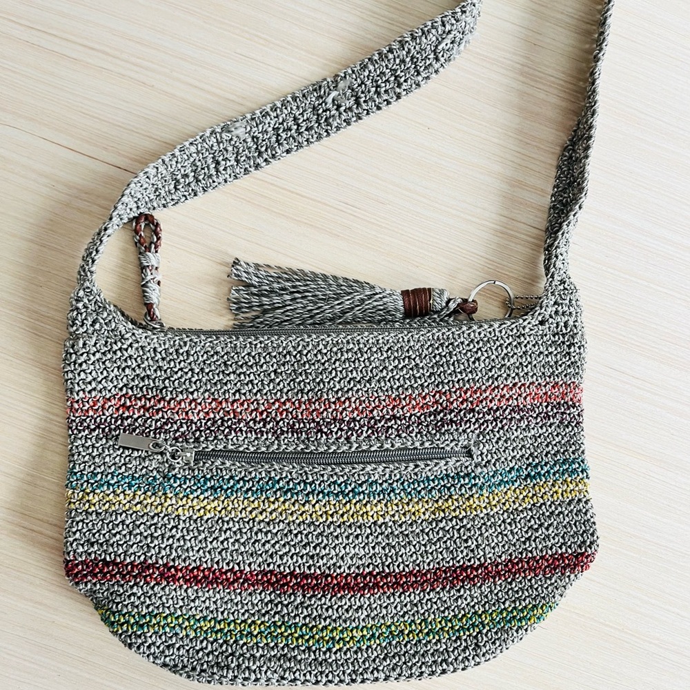 The Sak Multicolor Stripes Gray Crochet Shoulder Bag Purse - Picture 6 of 8